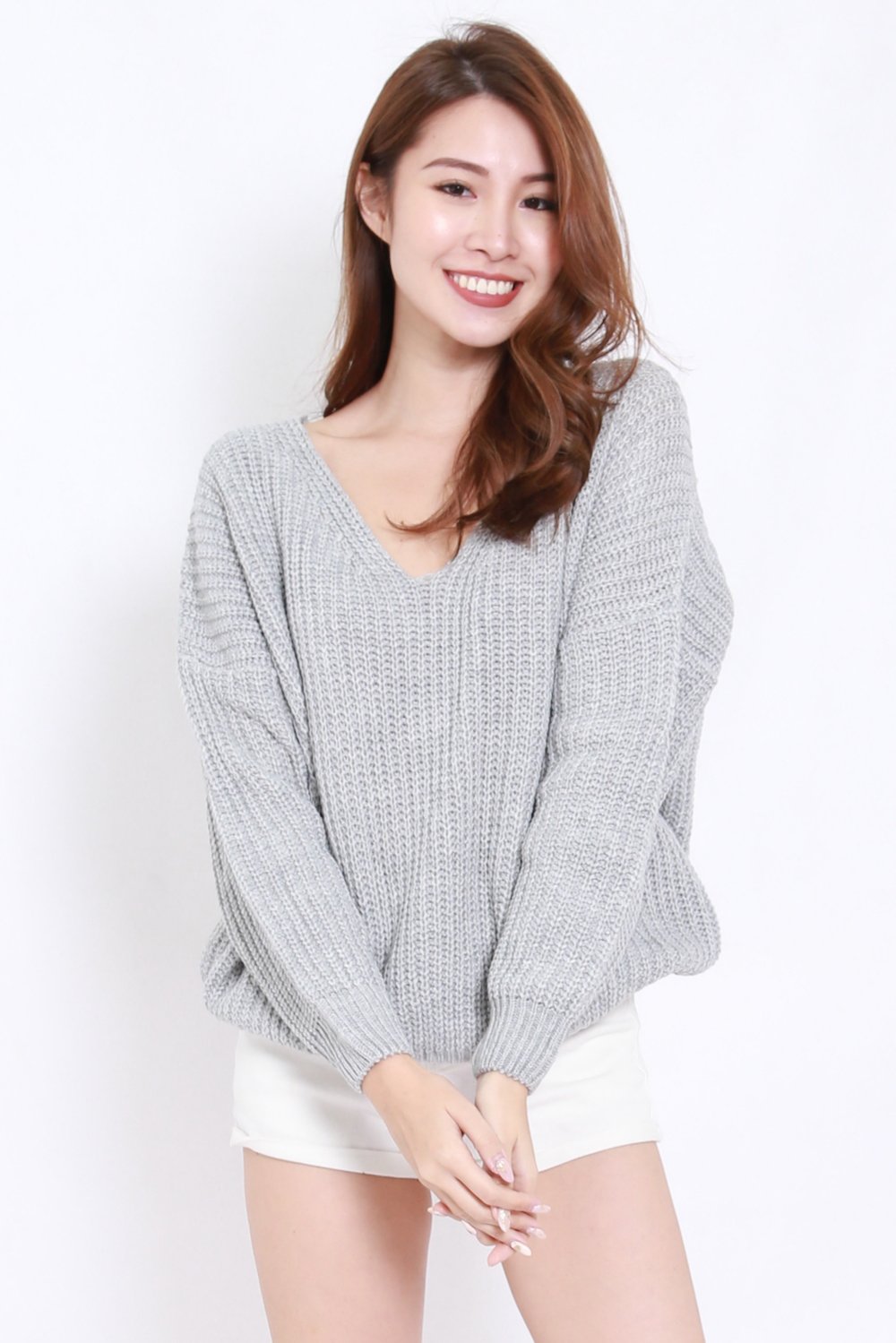 Lace Back Knit Pullover (Grey)